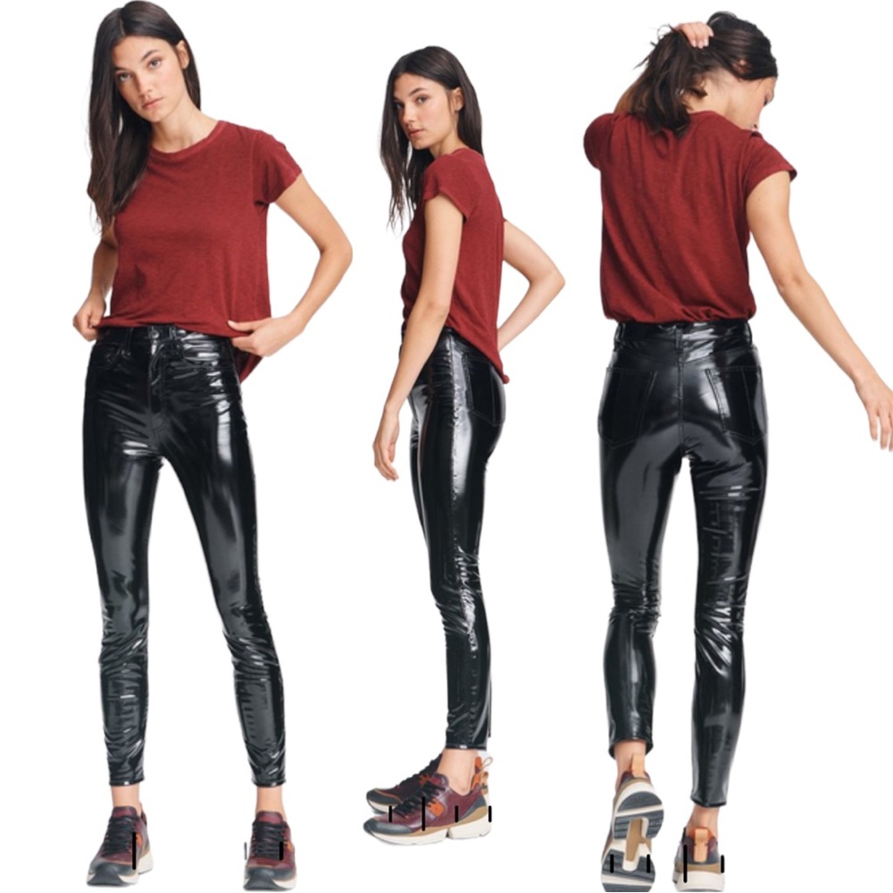 Rag & Bone Black Super HR High Rise Ankle Skinny Vinyl Pants Size 28 NEW